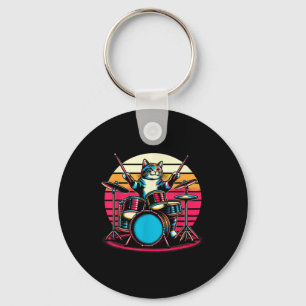 Porte-clés Chat Jouer Drums Batteur Novelty Musique Amour Fun