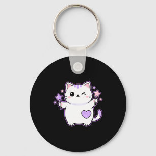 Porte-clés Chat Kawaii Clin d'œil Chat Baguette Magique Étoil