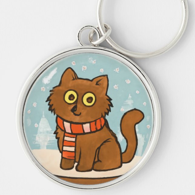 Porte-clés Chat Mignon avec Écharpe (Devant)