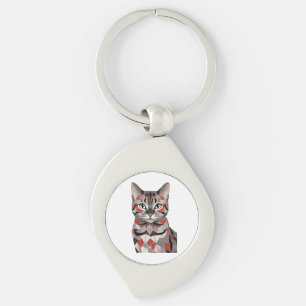 Porte-clés Chat Mignon Élégance Féline Géométrique