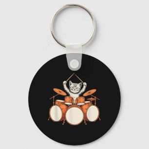 Porte-clés Chat Mignon Jouant de la Batterie Kit de Batteur D