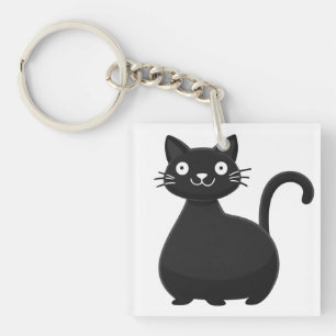 Porte-clés Chat noir drôle grands yeux illustration de chat m