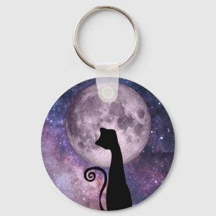 Porte-clés Chat noir en clair de lune en Porte - clé rose et