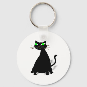 Porte-clés Chat noir gras aux yeux verts