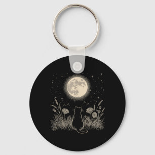 Porte-clés Chat Noir Lune Floral Esthétique Hommes Femmes Cha
