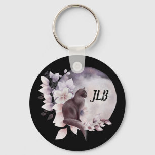 Porte-clés Chat noir par une Pleine lune magique