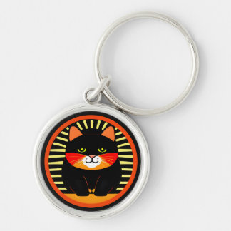 Porte-clés Chat Noir Rétro En Arrondi - Style Vintage