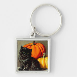 Porte-clés Chat noir vintage d'Halloween et Citrouilles