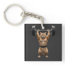 Porte-clés Chat Orange Musclé Gym