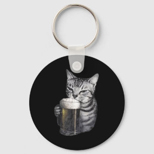Porte-clés Chat qui boit de la bière