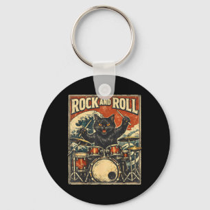 Porte-clés Chat qui joue de la batterie Rock On Vintage batte