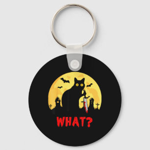 Porte-clés Chat Quoi_ Halloween Chat Noir Avec Couteau - Drôl