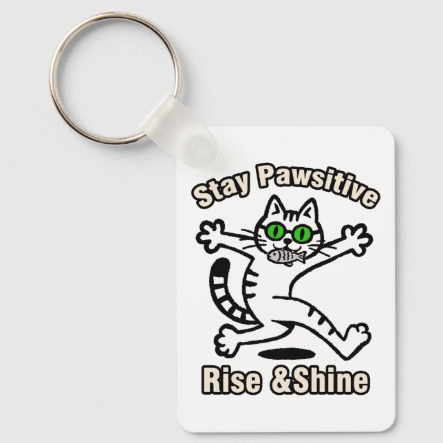Porte-clés Chat Restez Positif (Recto)