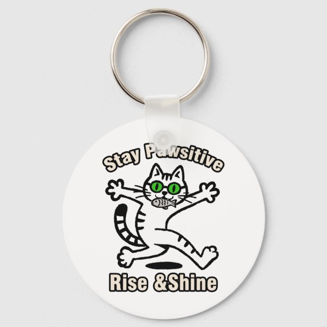 Porte-clés Chat Restez Positif (Recto)