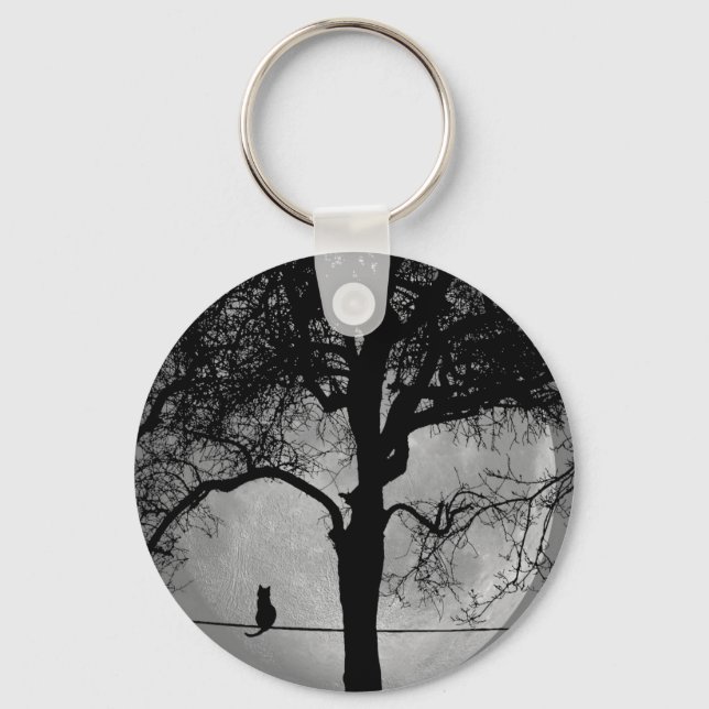 Porte-clés Chat sur une Pleine lune de fil (Recto)