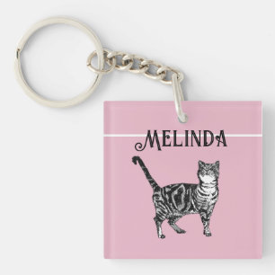 Porte-clés Chat Tigré Pastel Chats Enfants Filles Rose Clair 