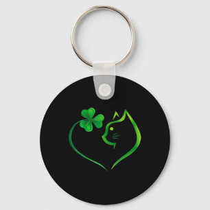 Porte-clés Chat Trèfle Cœur Saint-Patrick Journee Amoureux de
