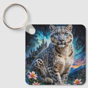 Porte-clés Château de montagne Léopard de neige Starry Sky