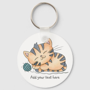 Porte-clés Chaton endormi avec de la laine