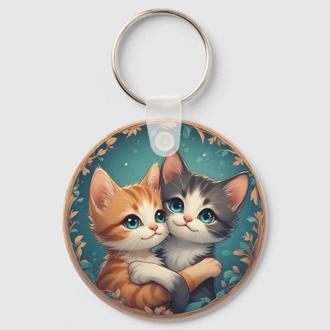 Porte-clés Chatons mignons s'étreignant (Recto)