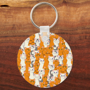 Porte-clés Chats blancs et gingembre motif yeux verts yeux bl