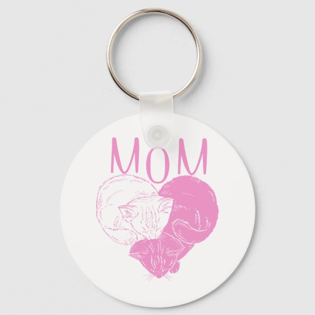 Porte-clés Chats de coeur MOM rose (Recto)