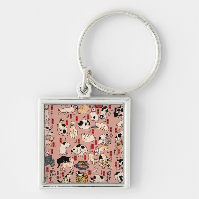 Porte-clés chats japonais Ukiyo-e Funny kitty (Devant)