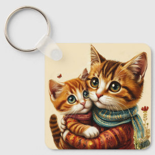 Porte-clés Chats Mignons S'Embrassant Avec Des Écharpes Color