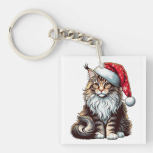 Porte-clés Chatte à coon du Maine de Noël, chatte à coon du M