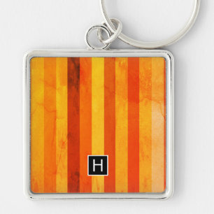 Porte-clés Chaud Patiné Orange Rouge rayures Monogramme