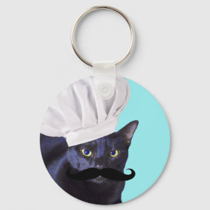 Porte-clés Chef italien, chat noir
