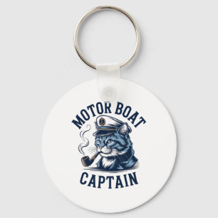 Porte-clés Chemise de capitaine de bateau à moteur chat drôle