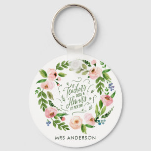 Porte-clés Chemise florale rose pâle Merci à l'enseignant cad
