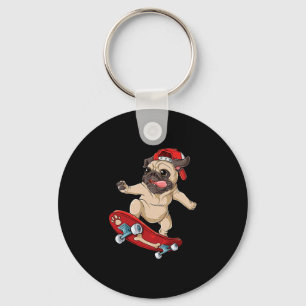Porte-clés Chemise T Pug Skateboard Chien Drôle Skateur