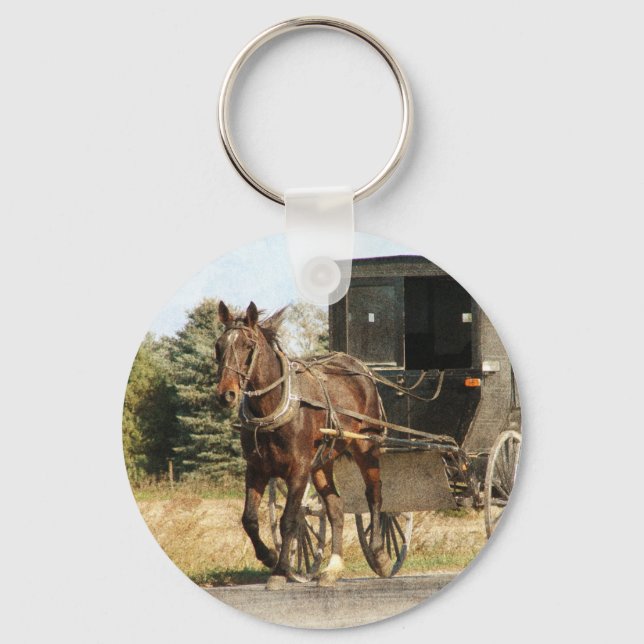 Porte-clés Cheval Amish et Buggy (Recto)