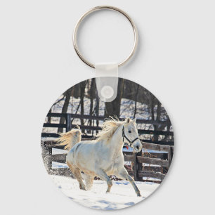 Porte-clés Cheval blanc galopant