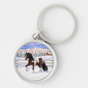 Porte-clés Cheval Brougeot Gitan Pinto De Baie À Neige