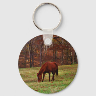 Porte-clés Cheval Brown avec nez blanc au bord des bois