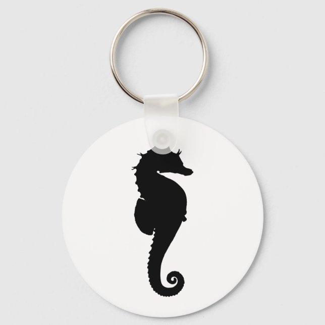 Porte-clés Cheval de mer noir et blanc (Recto)