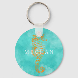 Porte-clés Cheval de mer Turquoise   Porte - clé de boutons 