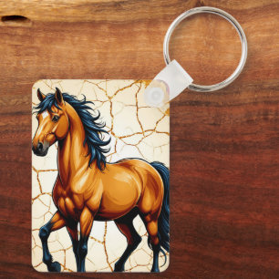 Porte-clés Cheval doré à la crinière noire flottante