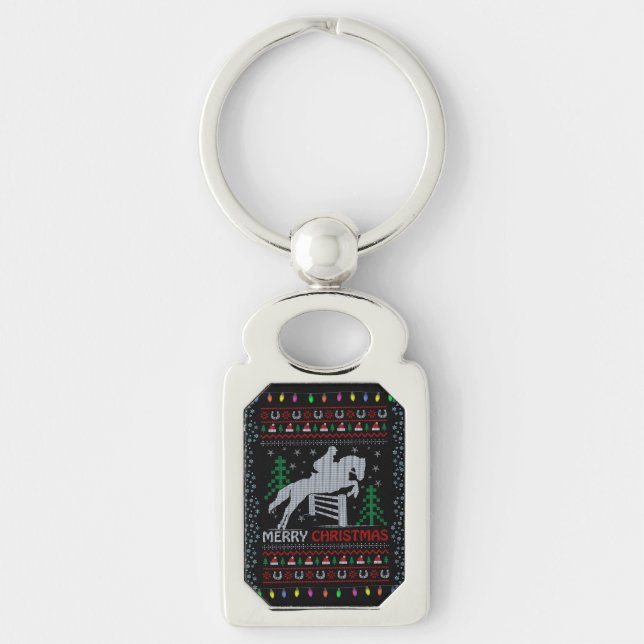 Porte-clés Cheval équitation Sauts Joyeux Noël (Devant)