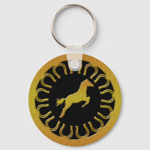 PORTE-CLÉS CHEVAL ET FERS À CHEVAL D'OR