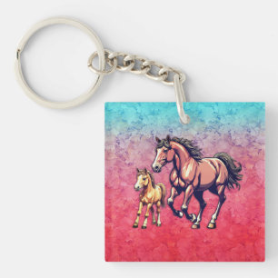 Porte-clés Cheval et poulain sur Arrière - plan texturé