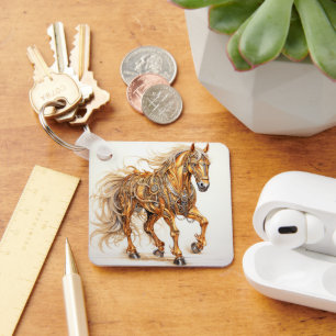 Porte-clés Cheval mécanique Steampunk Gold Argent