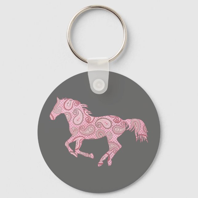 Porte-clés Cheval rose Paisley (Recto)