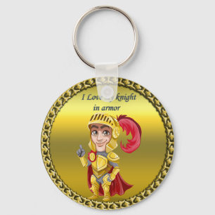 Porte-clés Chevalier rouge et or dans son armure et son casqu