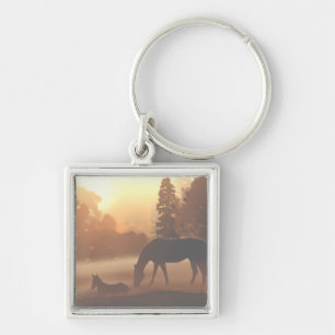 Porte-clés Chevaux dans le brouillard matinal