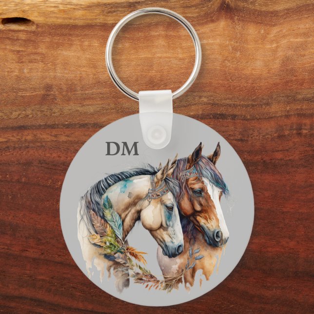Porte-clés Chevaux de plumes de la tribu Boho (Recto)