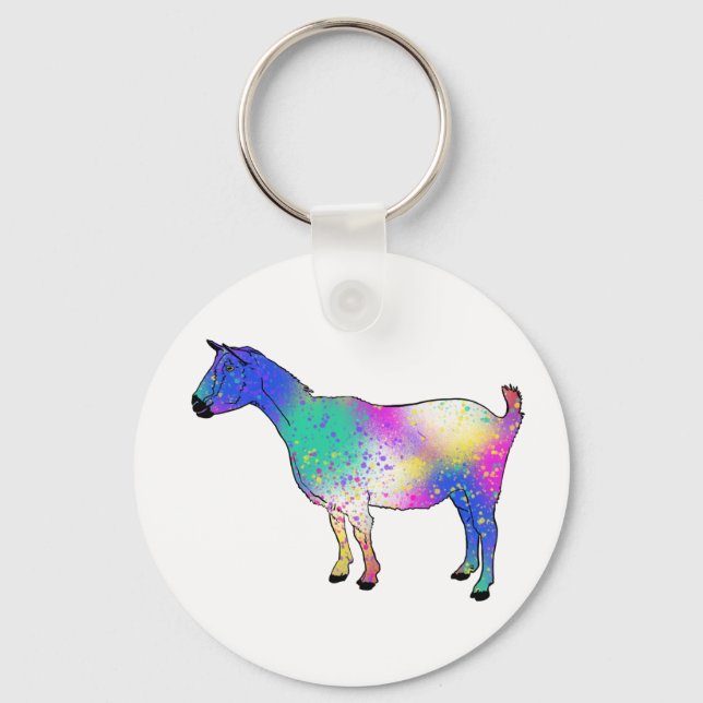 Porte-clés Chèvre funky Colorful Splatt Peinture Animal Art (Recto)